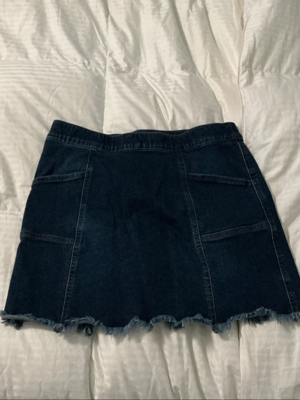 Dark Blue Denim A-Line Mini Skirt with Raw Hem
